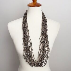 Seed Bead Necklace Black Gold Silver Multi Strand Toggle Clasp Long NWOT